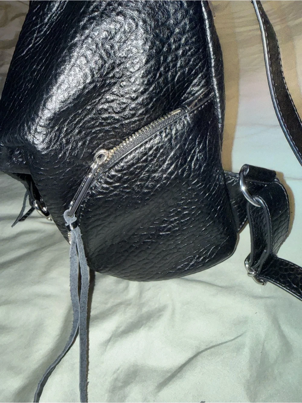 rebecca minkoff julian regular medium black pebbled leather backpack